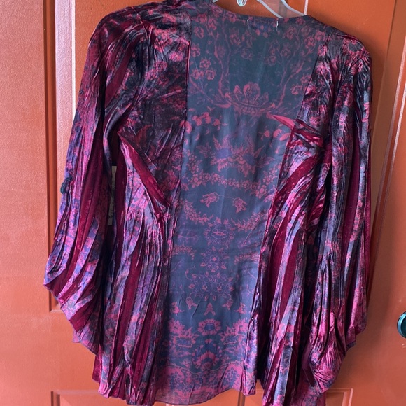 One World Jacket Duster- NWT Size Small burgundy/black BOHO velour/velvet - Picture 3 of 8